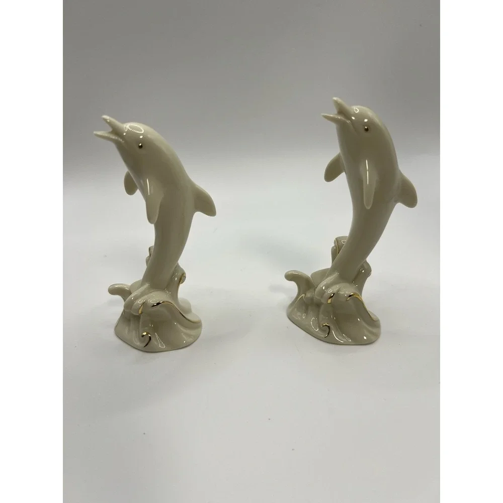 LENOX Porcelain Dolphins & Elephant Figurines 24k Gold Vintage (Lot of 3)